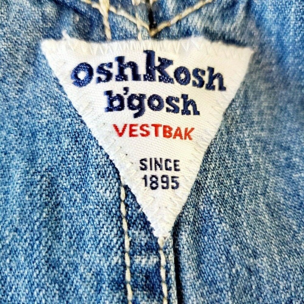 OshKosh Bgosh Vestbak Infant Boys Denim Jean Carpenter Overall Shorts 12 Months - Picture 9 of 10